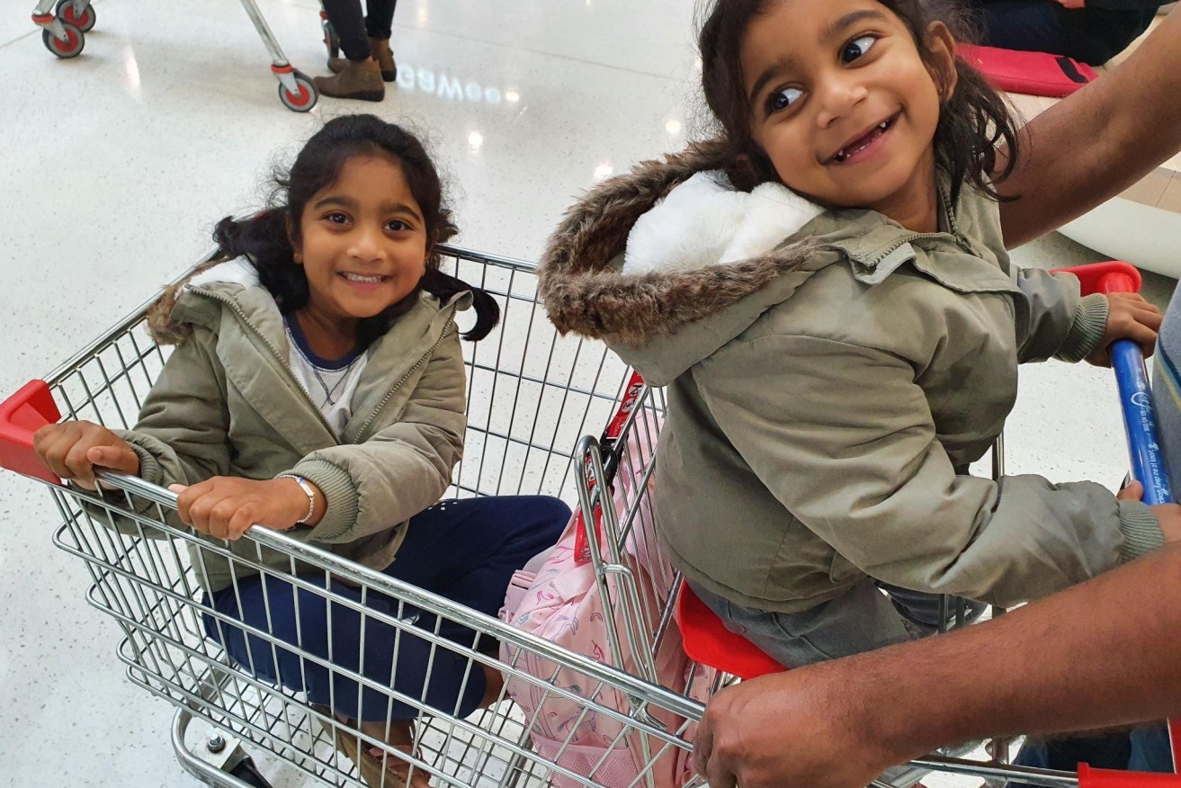 A supplied image of Tamil asylum-seeker family girls Kopika and Tharni Murugappan, in Perth earlier this year. (AAP Image/Supplied)
