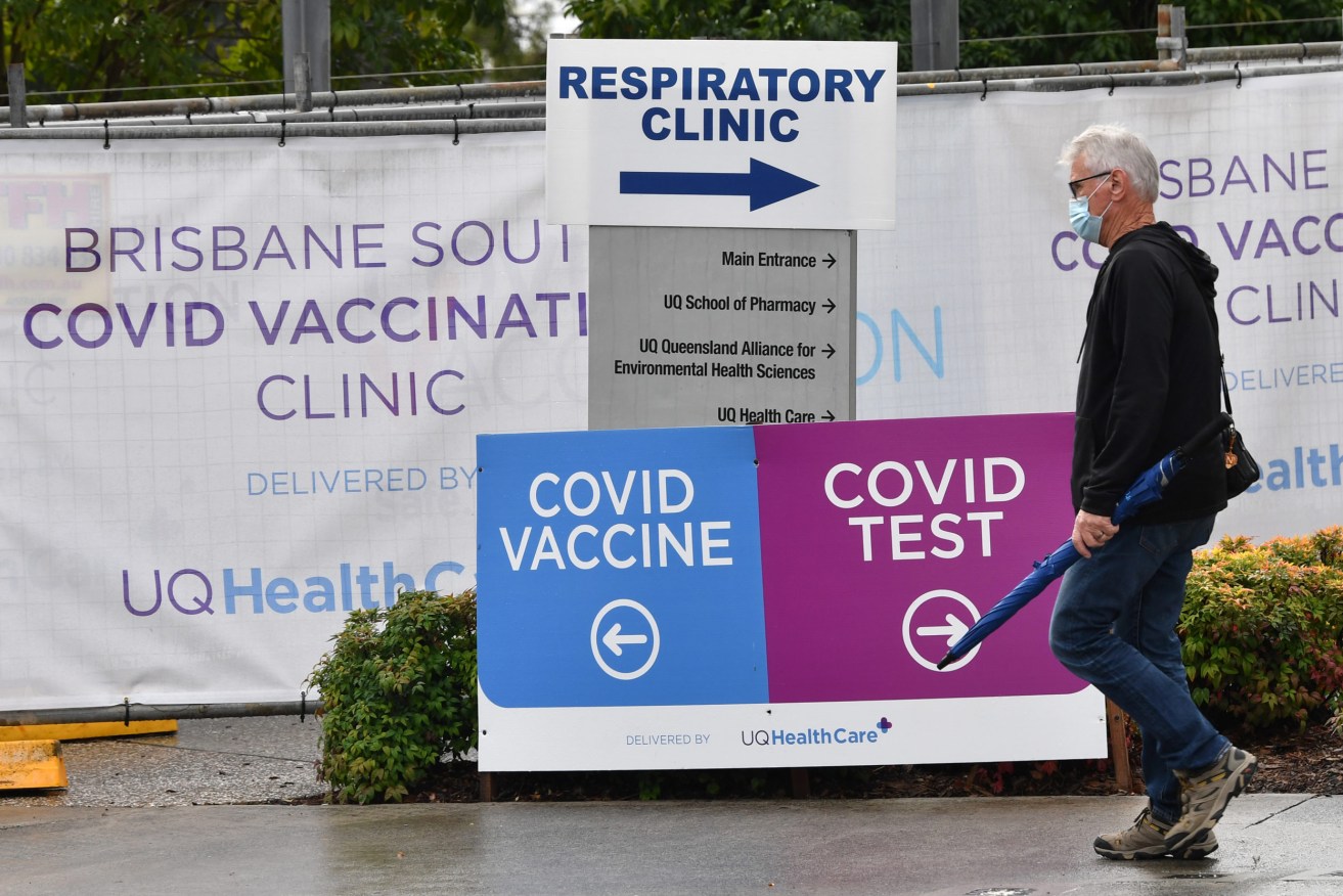 A man is seen outside the Brisbane South Covid Vaccination Clinic in Brisbane (AAP Image/Darren England)