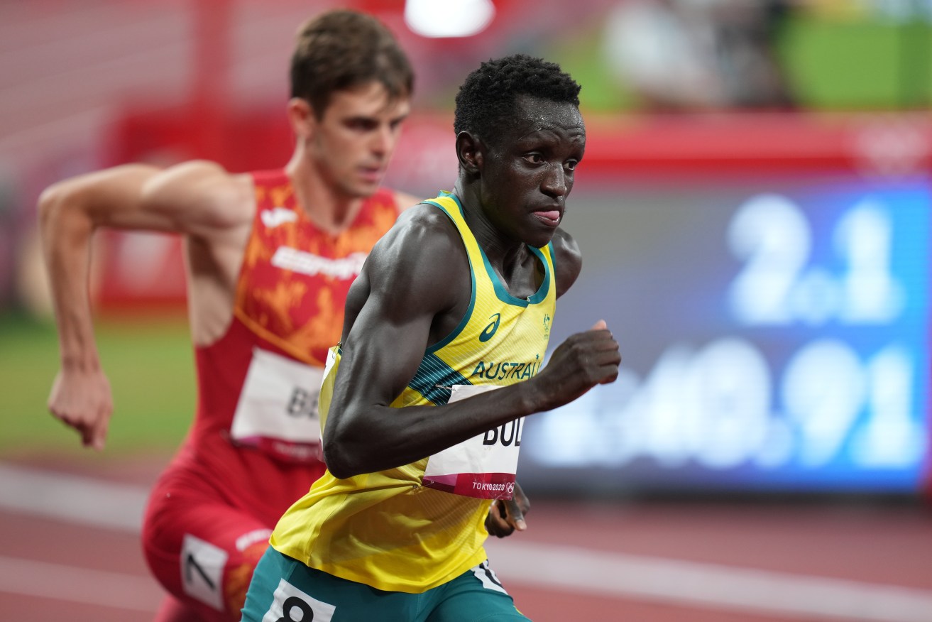 Peter Bol of Australia in action during the Men’s 800m final at the Olympic Stadium during the Tokyo Olympic Games. (AAP Image/Joe Giddens)
