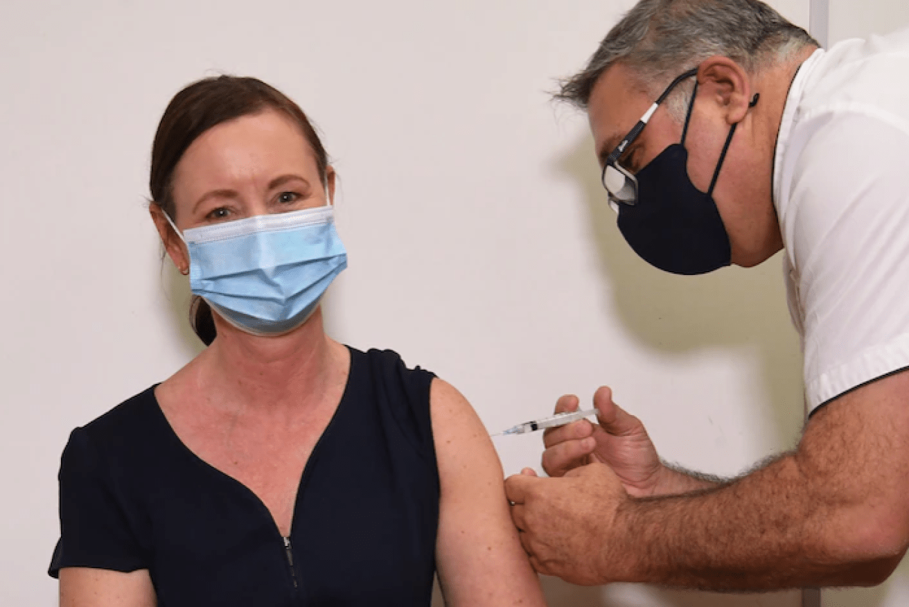 Health Minister Yvette D'Ath receives her second vaccination. (Photo: ABC)