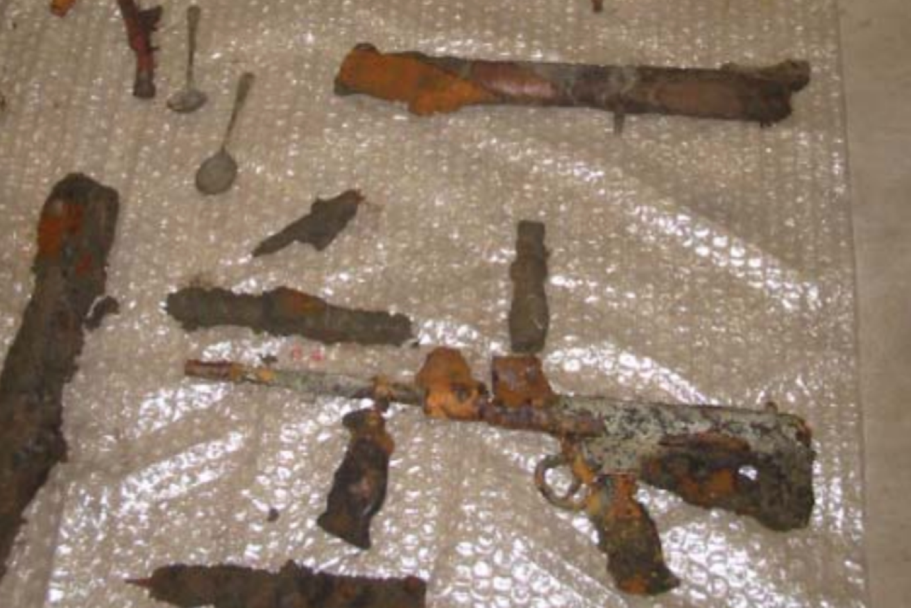 Discarded weapons, surgical equipment and utensils have previously been found buried or dumped in dams at Damascus Barracks. (Source: G-tek, Parsons Brinckerhoff) 