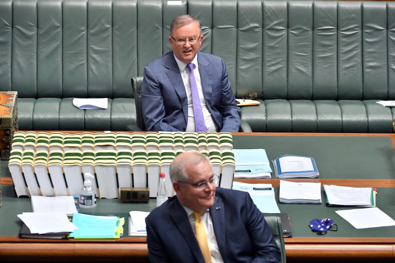 Leader of the Opposition Anthony Albanese and Prime Minister Scott Morrison during Question Time in the House of Representatives. (AAP Image/Mick Tsikas)
