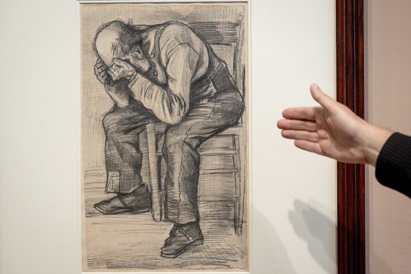 A newly discovered drawing attributed to Dutch artist Vincent van Gogh is on display at the Van Gogh Museum in Amsterdam. (EPA/KOEN VAN WEEL)