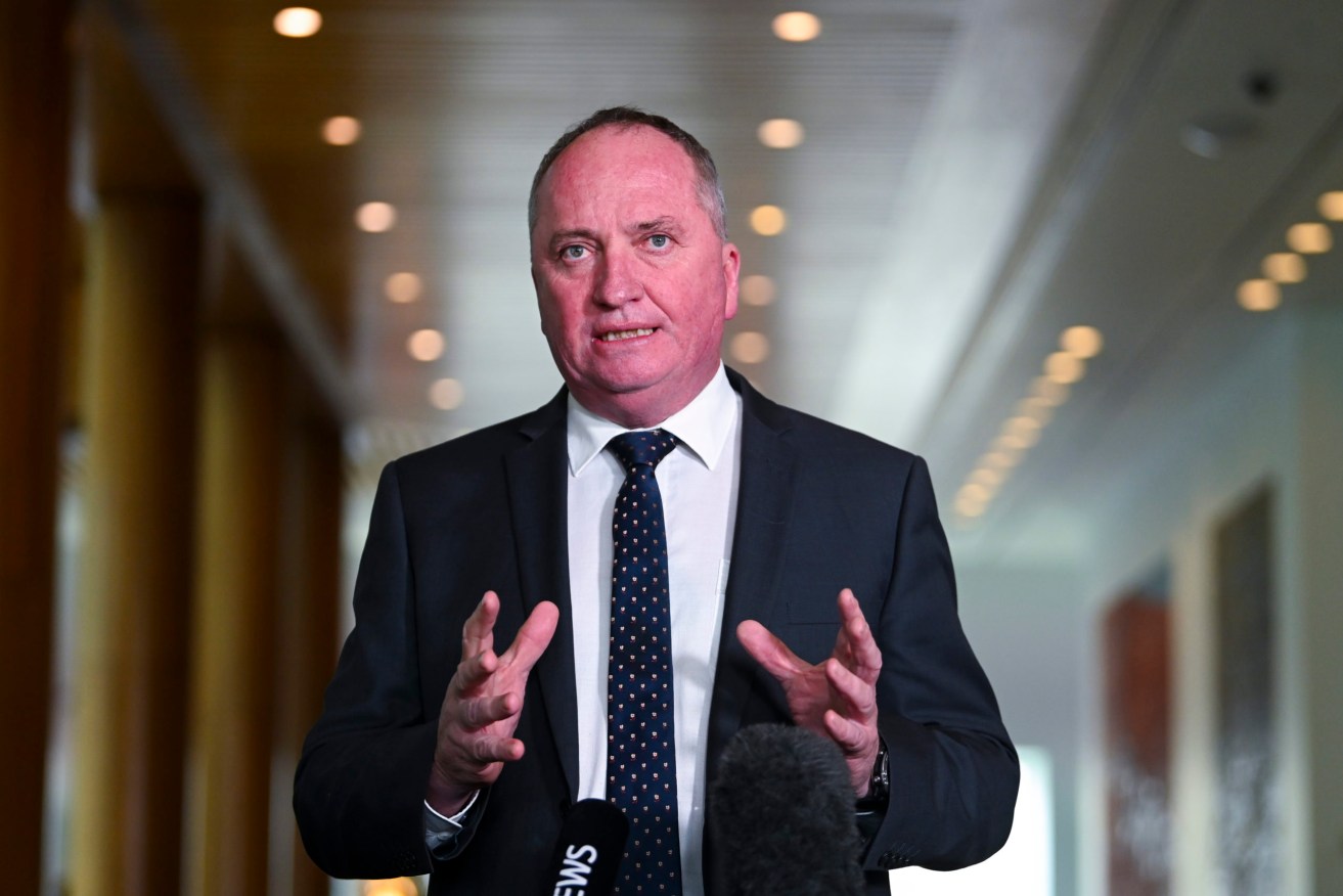 Deputy Prime Minister Barnaby Joyce speaks to the media at Parliament House in Canberra. (AAP Image/Lukas Coch) 