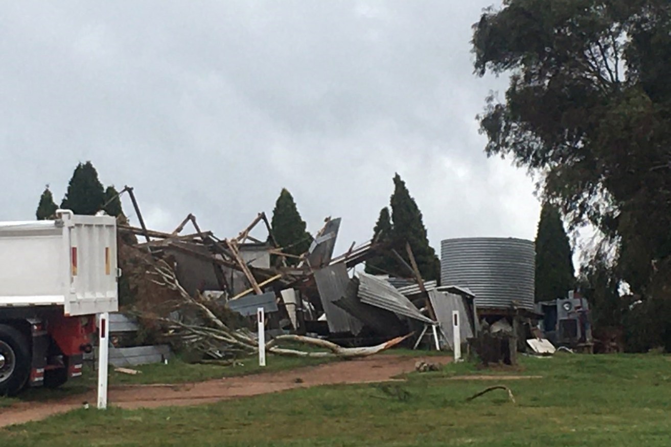 A supplied image of a house that has been destroyed by a tornado on Curly Dick Road, Meadow Flat in NSW central west, Thursday, September 30, 2021. A tornado has surged through the central west of NSW, injuring three people, ripping down powerlines and destroying buildings and trees in its path. (AAP Image/Supplied by NSW Ambulance) NO ARCHIVING, EDITORIAL USE ONLY