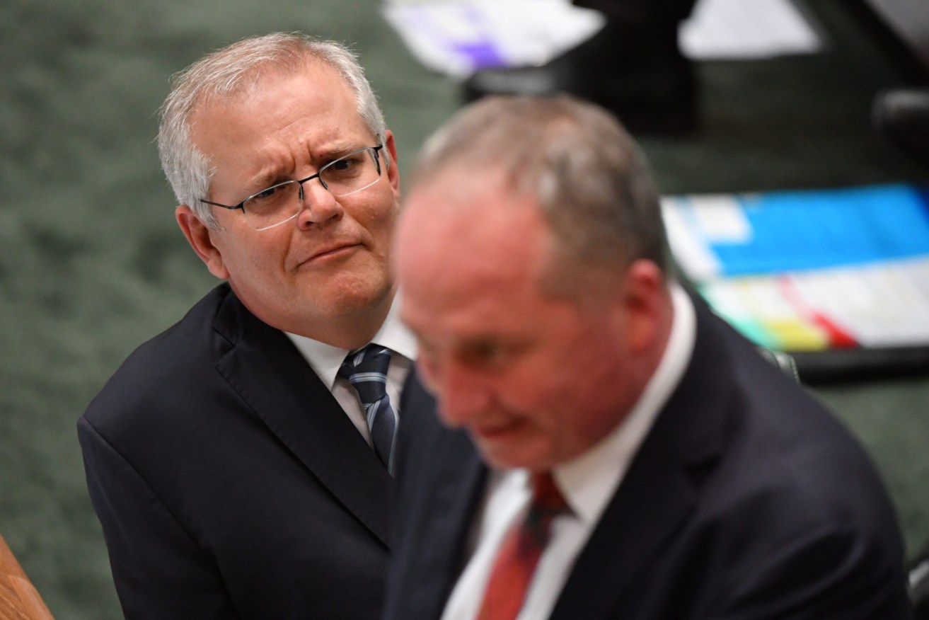 Scott Morrison and Barnaby Joyce during Question Time in the previous parliament. (AAP Image/Mick Tsikas)
