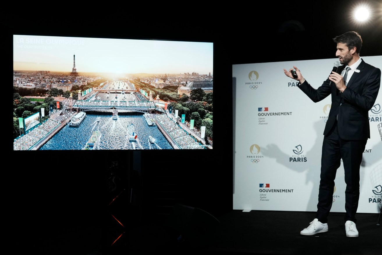 Head of Paris 2024 Olympics Tony Estanguet, attends a press conference ahead of the Paris Olympics 2024 to present the opening ceremonies, in Paris, Monday, Dec. 13, 2021. (AP Photo/Thibault Camus)