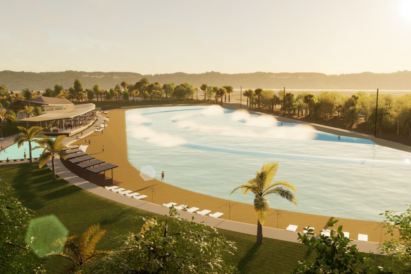 Artist's impression of the new surf park proposed for the Bruce Highway, which has gained a green light from Sunshine Coast Council. (Image: Supplied)