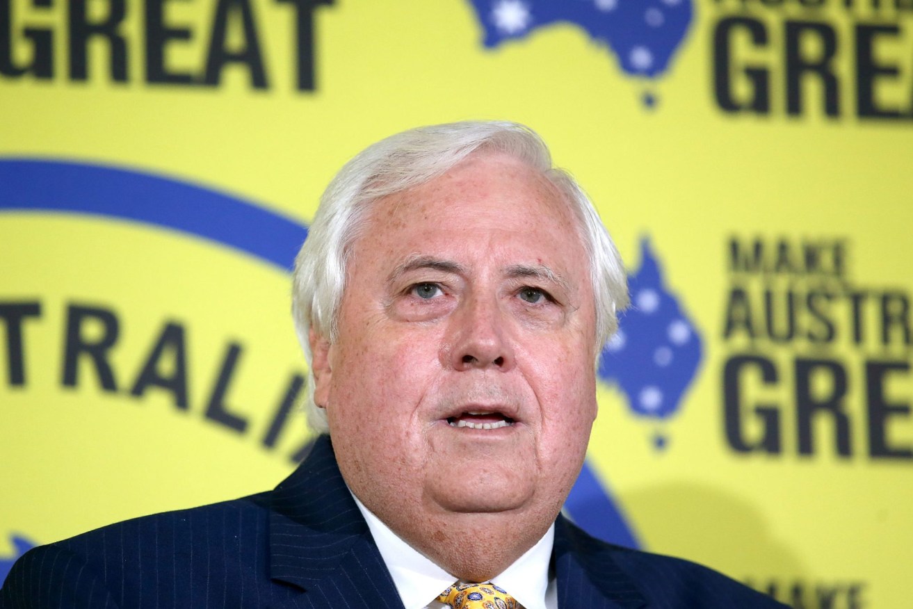 Clive Palmer speaks to the media during an United Australia Party announcement in Brisbane (AAP Image/Jono Searle)