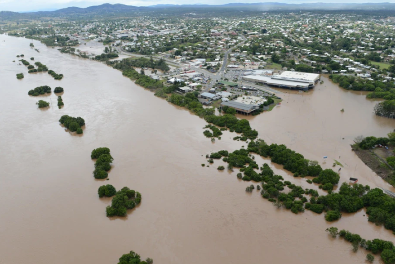 An aerial view of Gympie at the peak of the flood. (Image: Supplied)