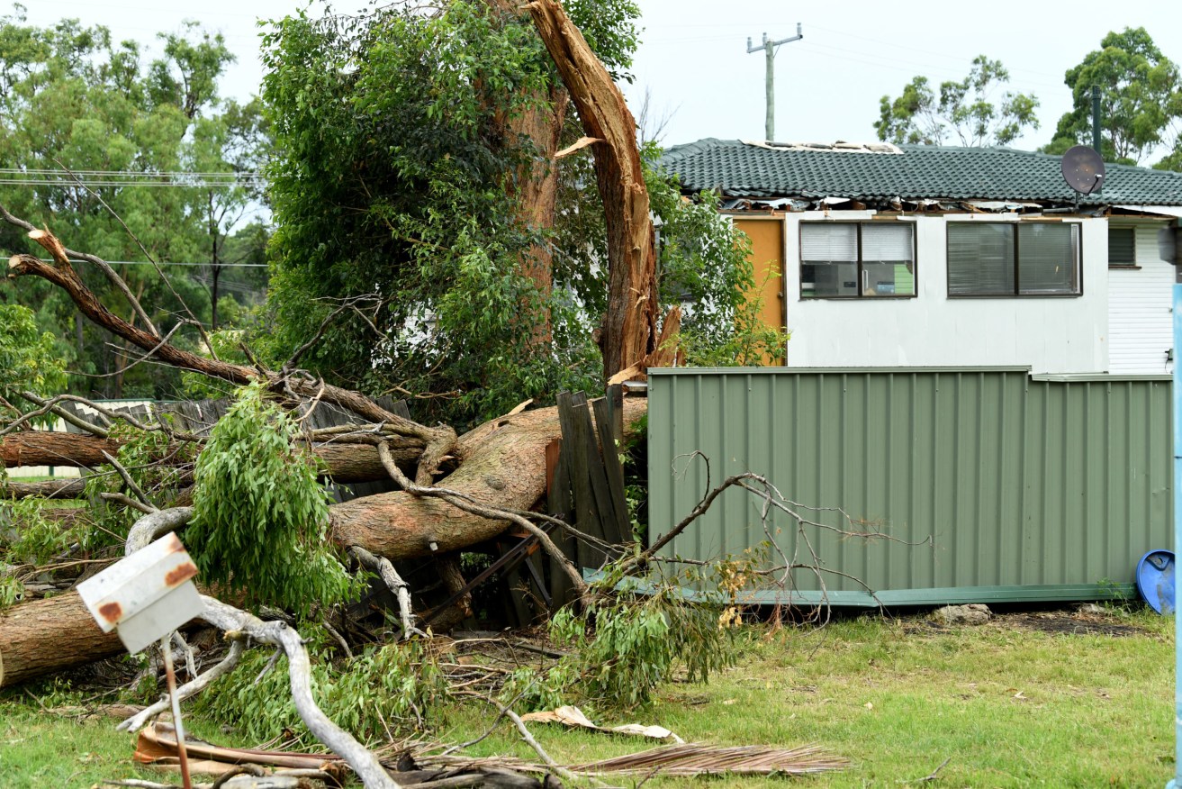 A severe storm hit parts of Logan City on Tuesday afternoon causing damage to a number of houses and ripping down trees and powerlines following heatwave conditions. (AAP Image/Darren England) 