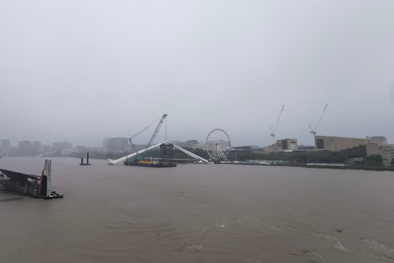 The Brisbane River looking toward Southbank at the height of the storm. Image: BCC