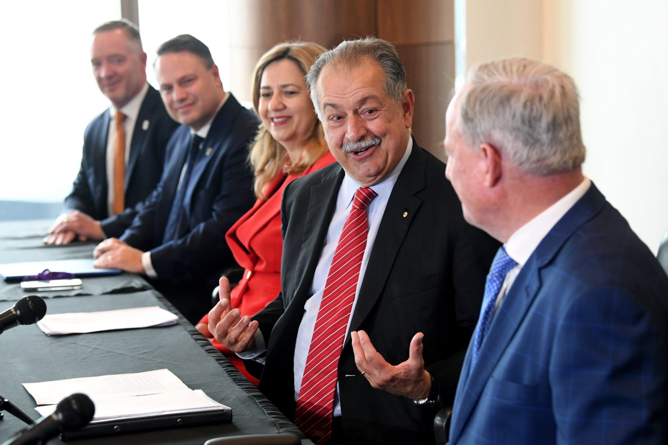 Brisbane 2032 OCOG President, Andrew Liveris (2nd from right) is seen during an Organising Committees for the Olympic Games (OCOG) press conference in Brisbane.  (AAP Image/Darren England) 