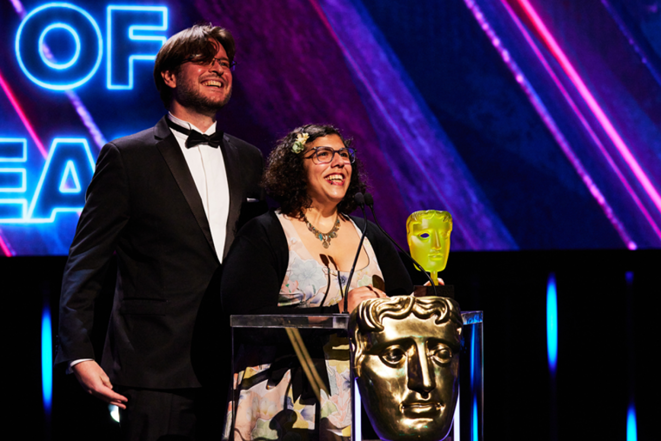 Witch Beam's Tim Dawson and Wren Brier accepting the BAFTA Games Award for Unpacking
(Photo: Hannah Taylor courtesy of BAFTA)