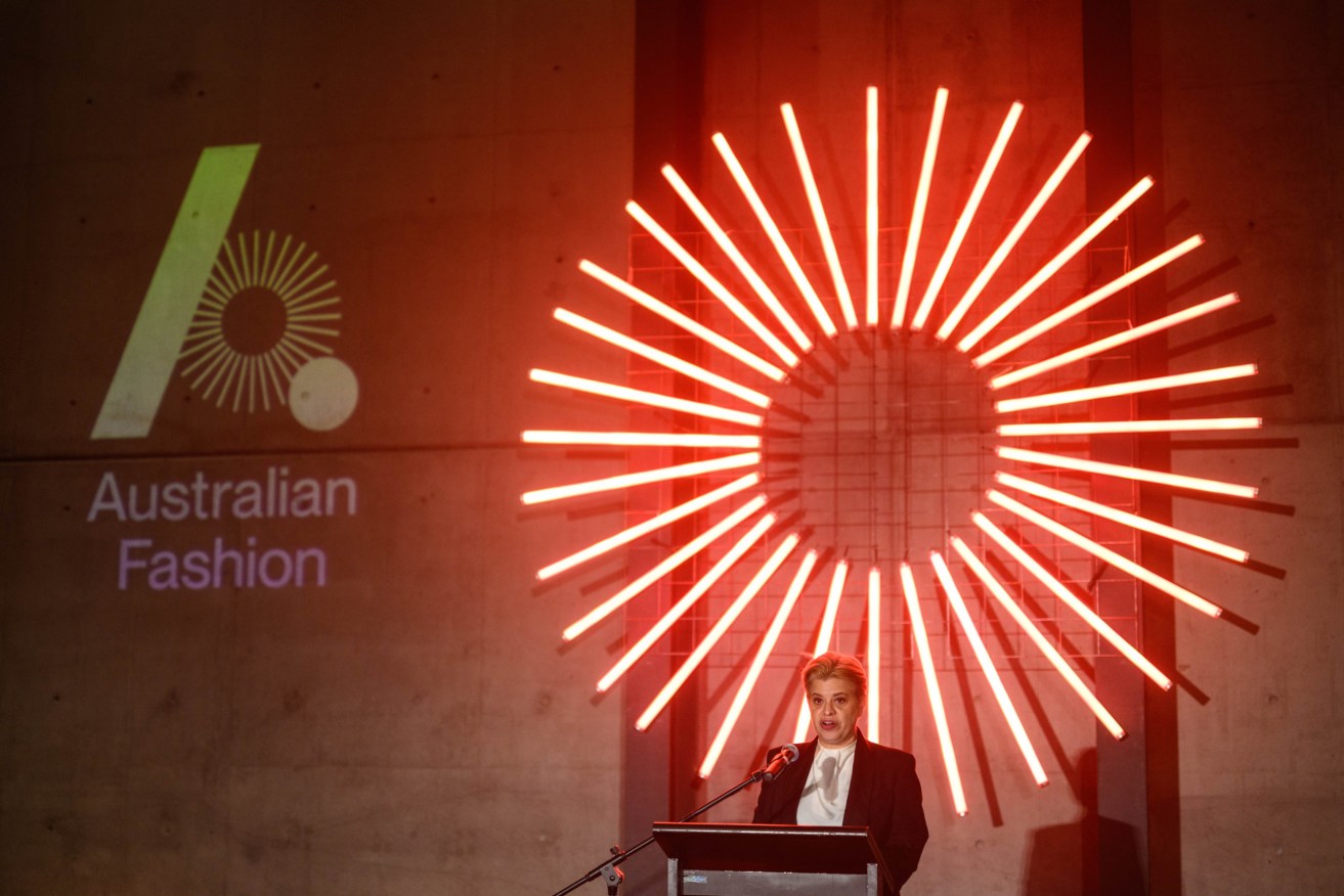 CEO of the Australian Fashion Council Leila Naja Hibri speaking at the Australian Fashion Trademark Launch at Australian Fashion Week 2022 in Sydney, Monday. (AAP Image/James Gourley)