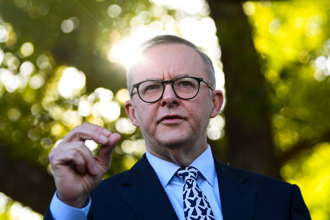 Prime Minister Anthony Albanese speaks to the media during a press conference in Perth. (AAP Image/Lukas Coch) 