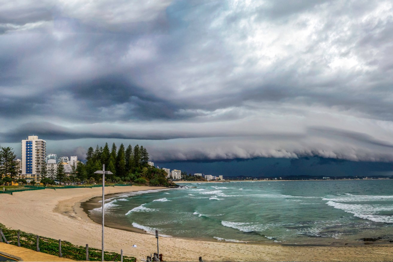 A storm cell brews over over Kirra on the Gold Coast. 