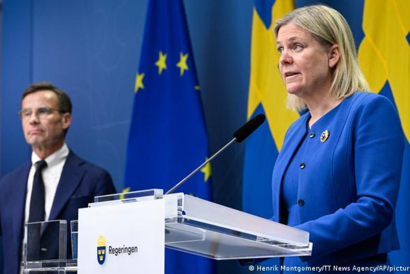 Prime Minister Magdalena Andersson formally announced the decision to apply for NATO membership following a parliamentary debate on Monday. (AP photo)