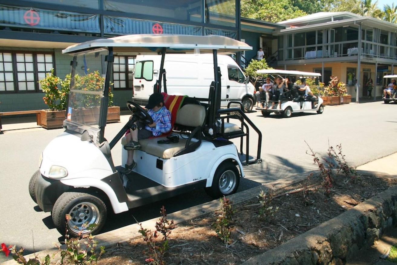 Hamilton Island says all of the buggies on the resort are fitted with seat belts and are instructed to obey road rules at all times. (Photo; ABC).