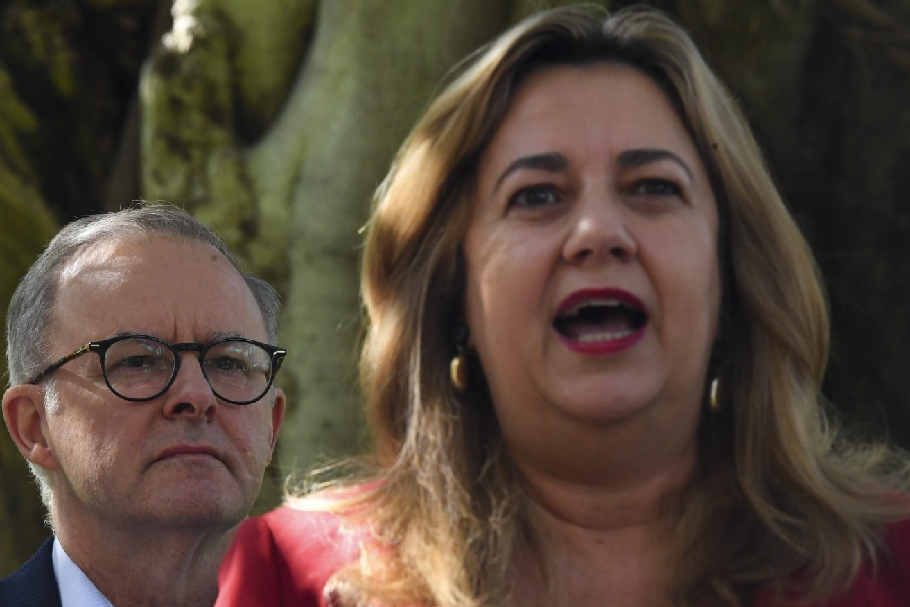 Premier Annastacia Palaszczuk with Prime Minister Anthony Albanese. (AAP Image/Lukas Coch)