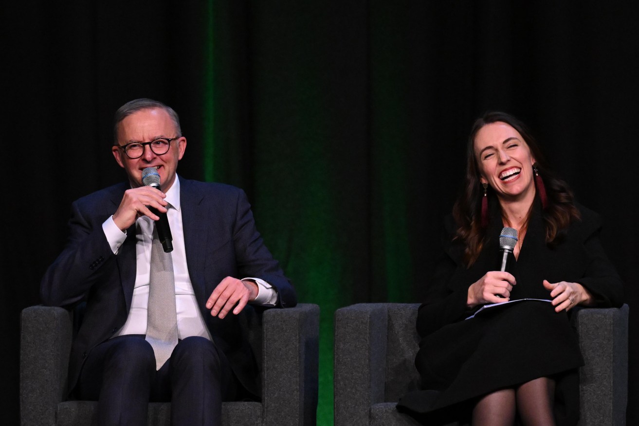 New Zealand Prime Minister Jacinda Ardern and Australian Prime Minister Anthony Albanese at the Australia-New Zealand Leadership Forum Dinner in Sydney last year. (AAP Image/Dean Lewins) 