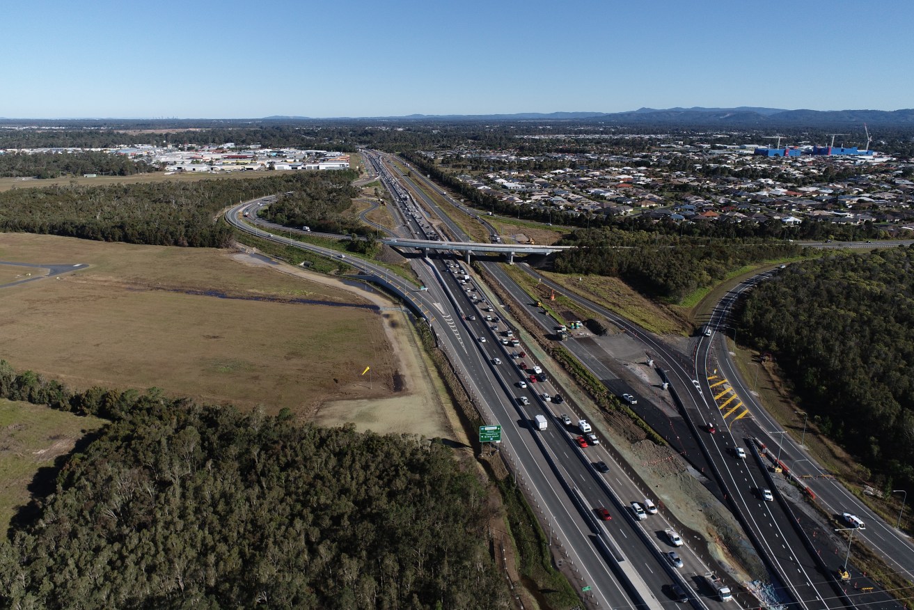 Southbound traffic on the Bruce Highway showing the roadworks project that often brings motorists to a standstill.