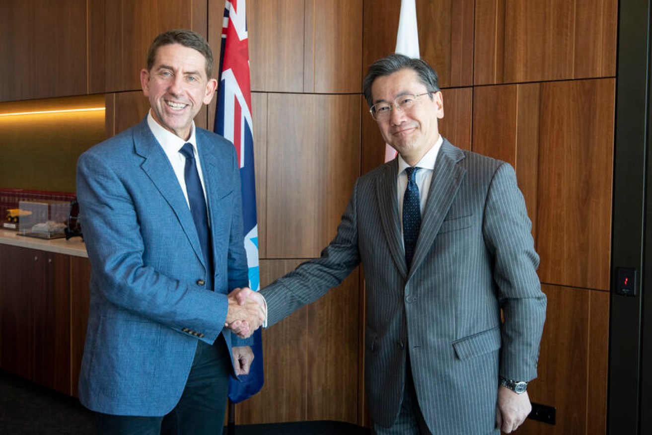 Treasurer Cameron Dick and Japan's ambassador patch over differences. (AAP image).