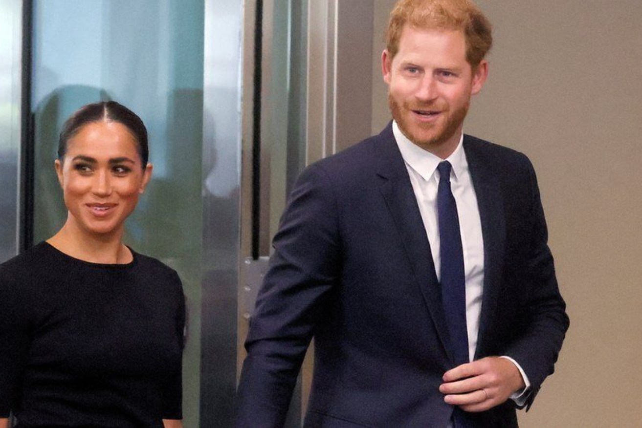 Meghan accompanied Prince Harry to the UN building in New York for his speech. (AP Photo)