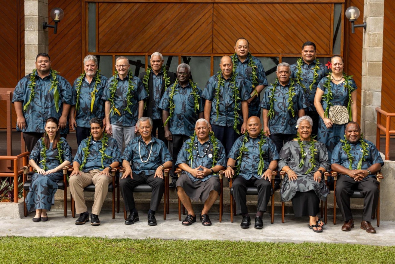 Prime Minister Anthony Albanese (back row, third from left) said he and other Pacific leaders were "working together on our common challenges to make our region stronger, more resilient and more prosperous". (Supplied image)
