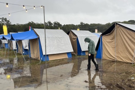 One dead, music festival chaos in wet, wild and windy weather outlook