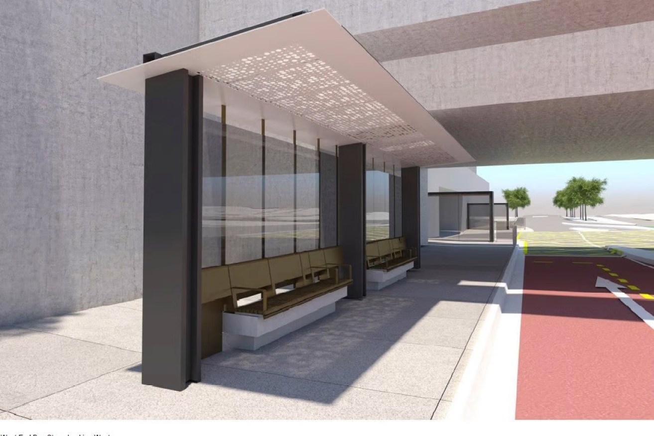 The temporary bus stop proposed for Melbourne St. (Image: Brisbane Move)