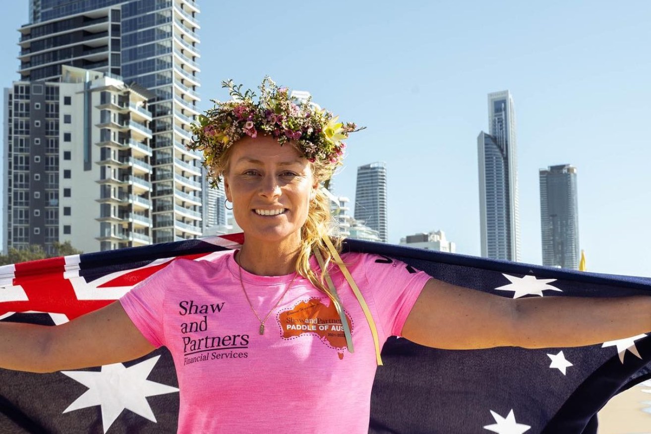 Bonnie Hancock safely back on the Gold Coast after competing a marathon paddle around the Australian continent. (Photo: Supplied)