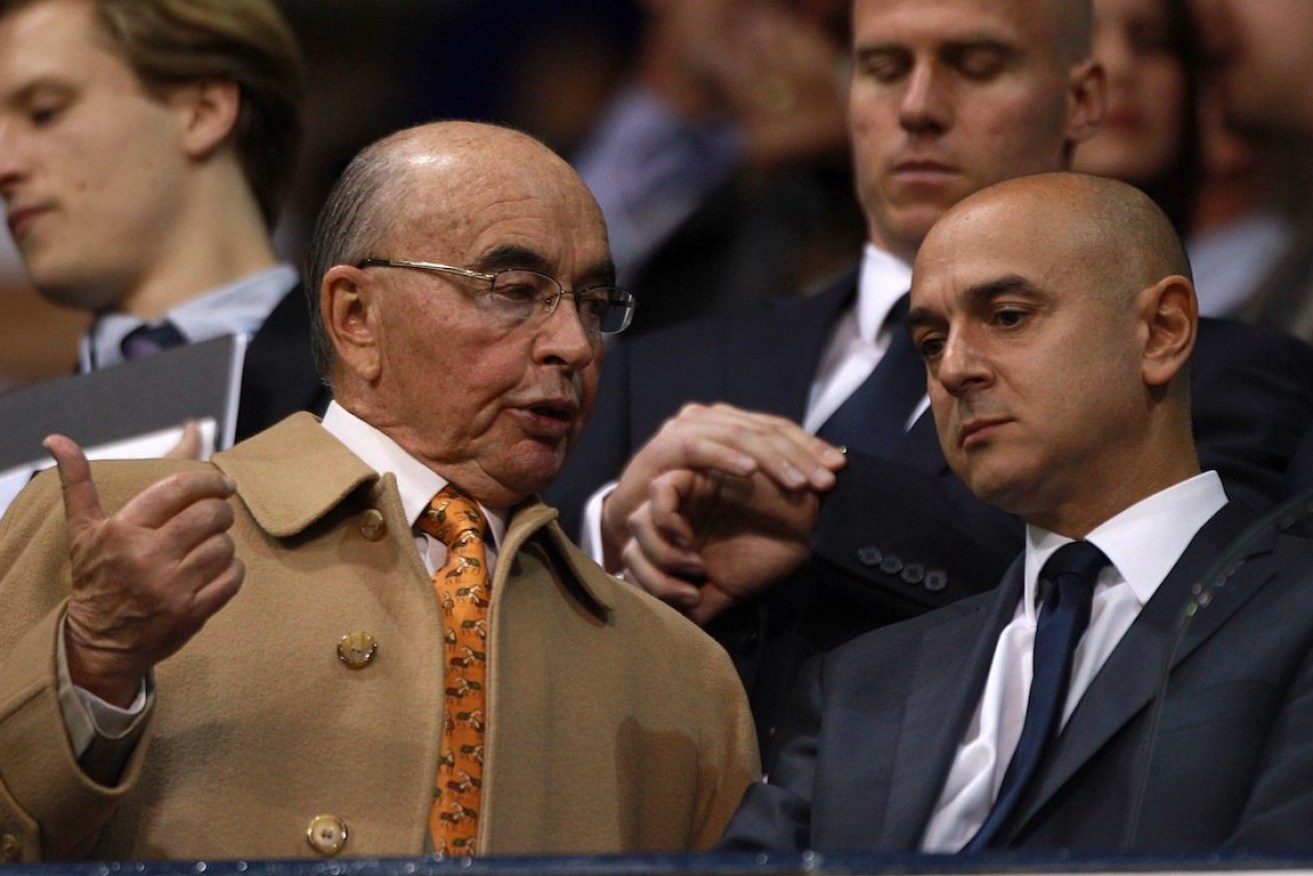 Tottenham Hotspur owner Joe Lewis (left) in the stands with chairman Daniel Levy (right)