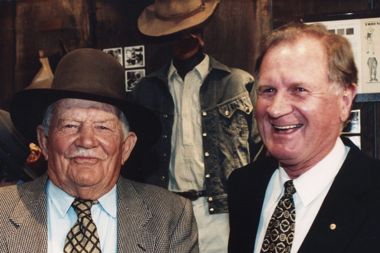 Ken Cowley (right) with RM Williams founder Reginald Murray Williams in 1996. (AAP Image/RM Williams)