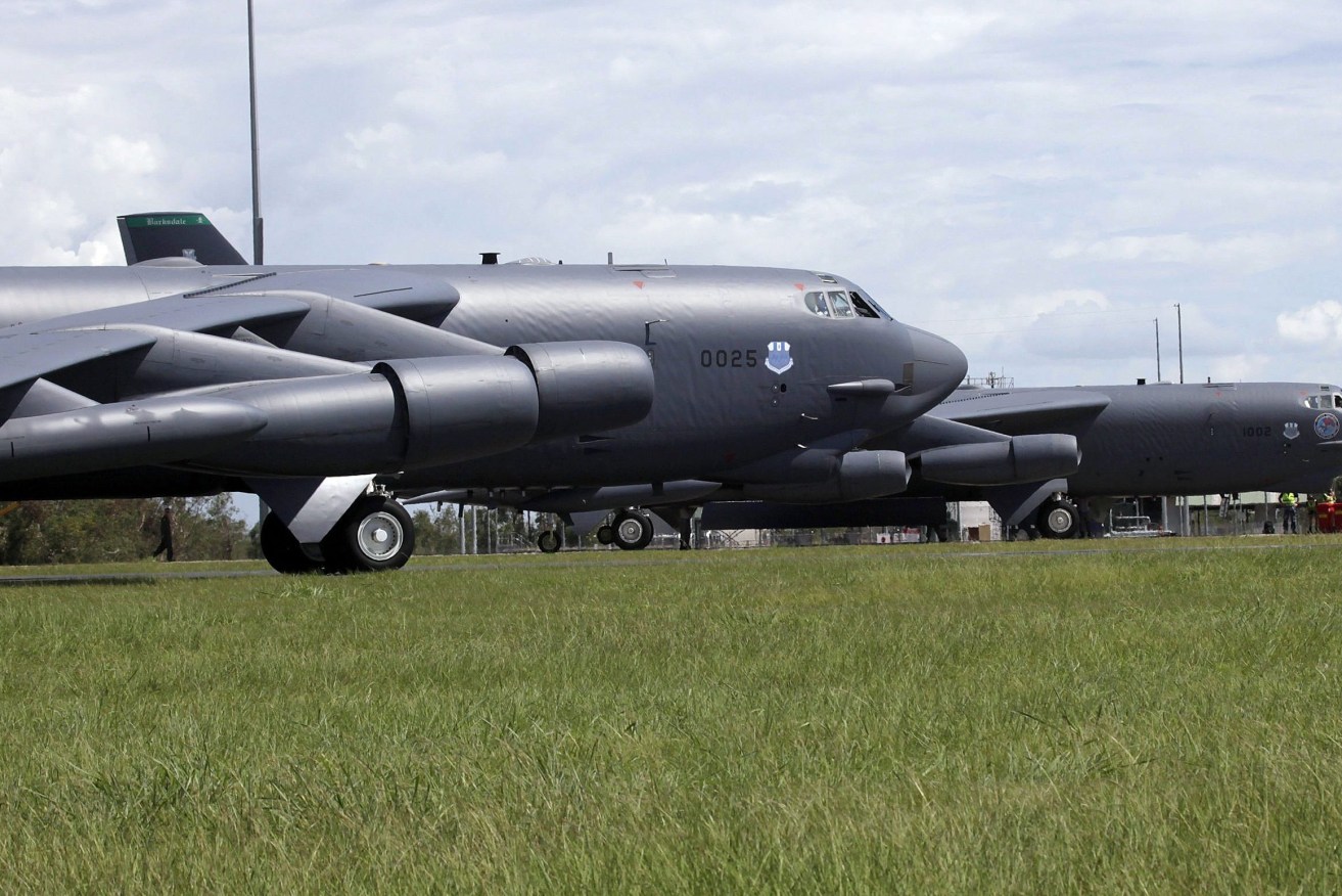  U.S. Air Force B-52 Stratofortress Bombers arrive at RAAF Base Darwin to train with the Royal Australian Air Force as part of Enhanced Air Cooperation (EAC).  (AAP Image/Department of Defence, Royal Australian Air Force, CPL Terry Hartin) 