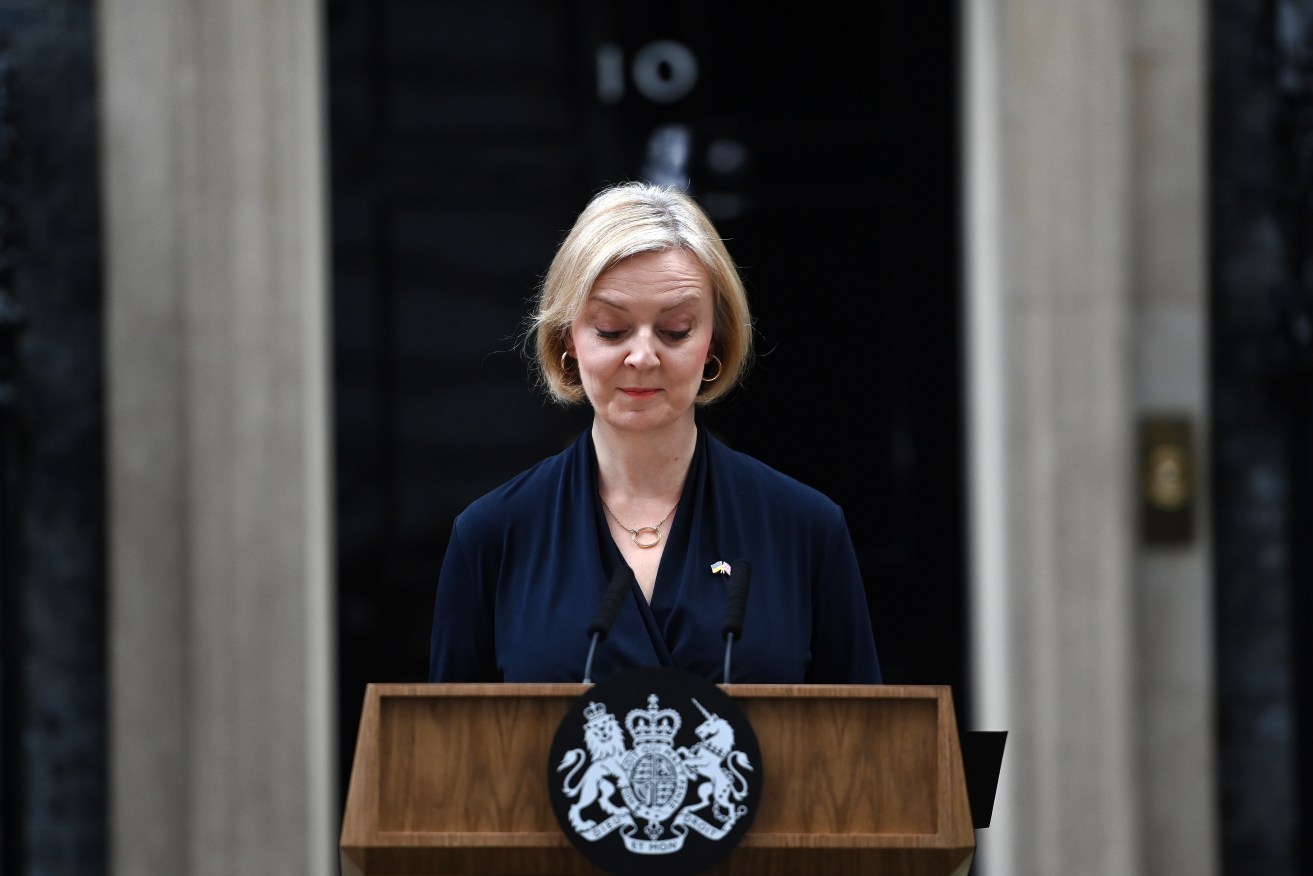 British Prime Minister Liz Truss delivers a resignation statement outside 10 Downing Street in London.  (Image: EPA/ANDY RAIN)