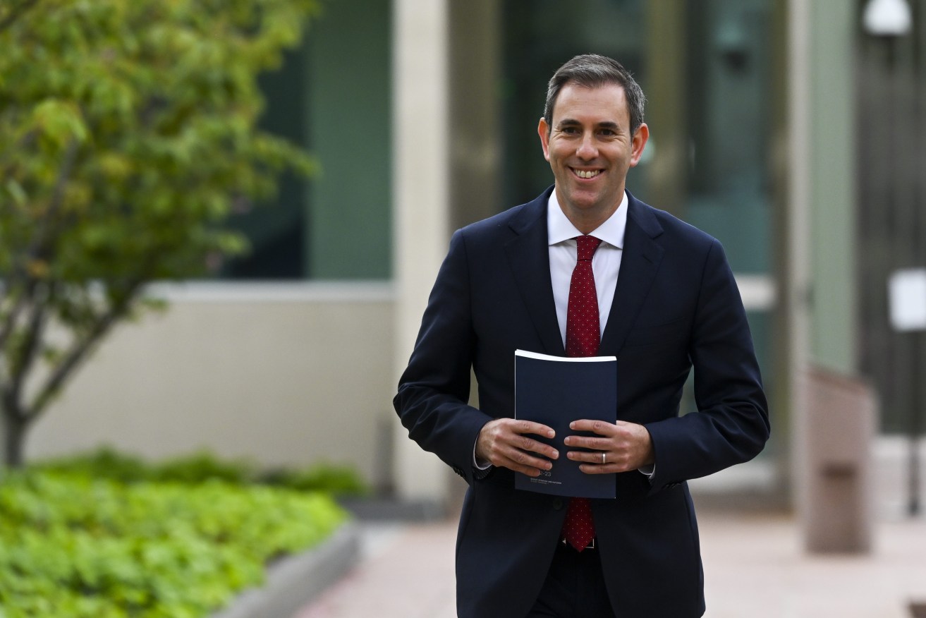 Treasurer Jim Chalmers in Canberra where he delivered the 2022 Federal Budget. Households and small businesses ae expected to be the big winners this year. (AAP Image/Lukas Coch) 