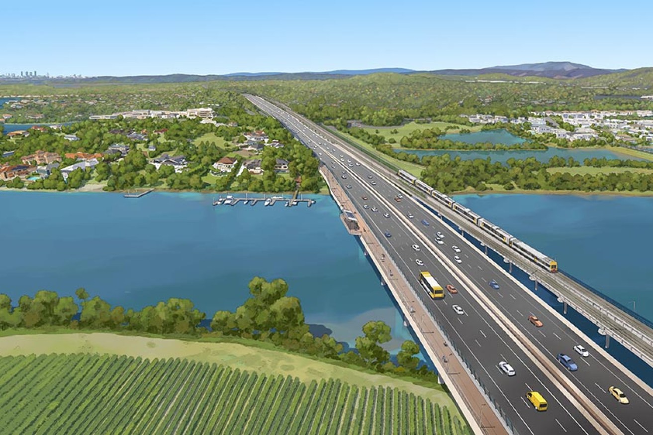 An artist's impression of the second M1 crossing the Coomera River. (Image TMR)