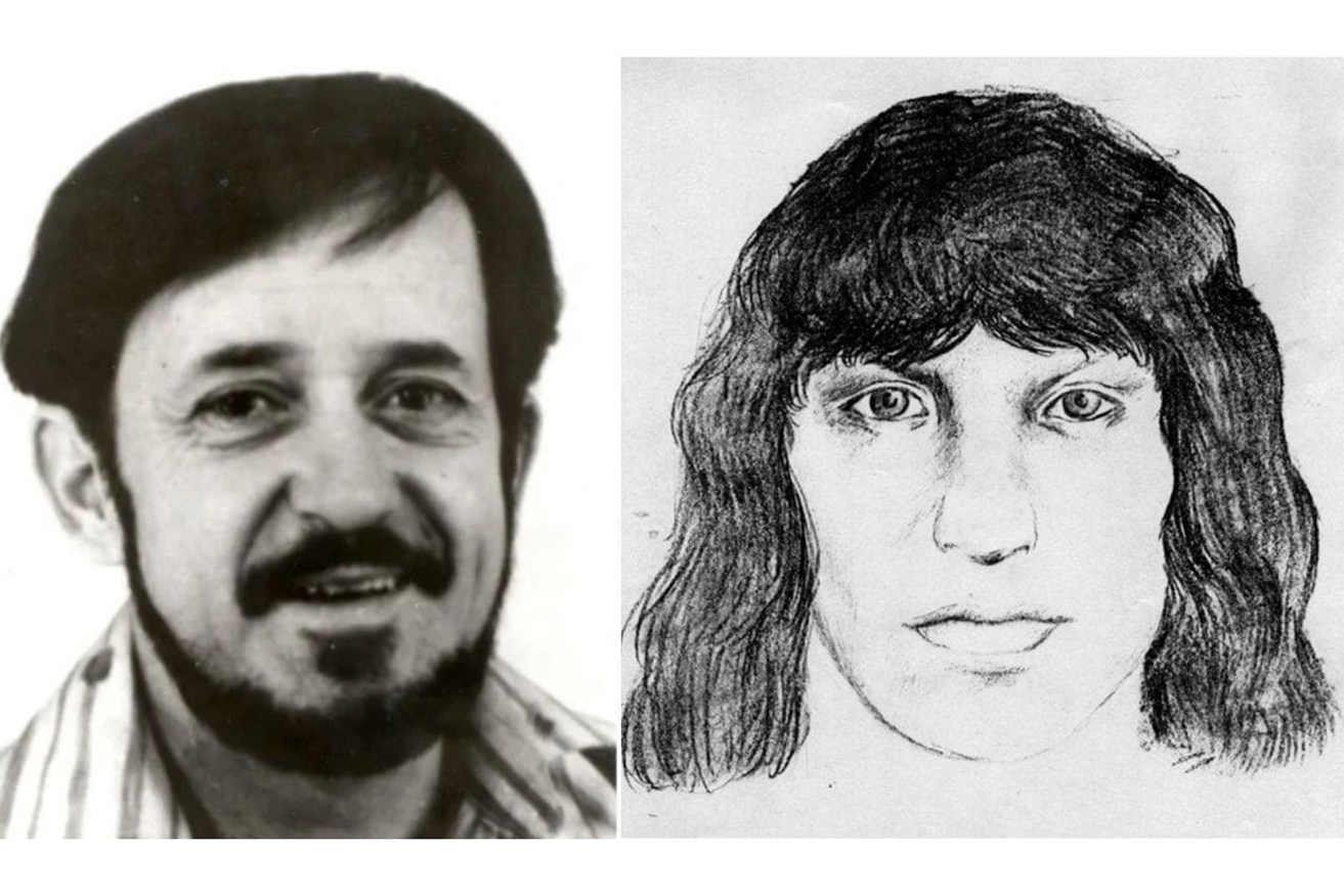 A supplied undated combined image shows (left) Owen Edward Crabbe who was murdered on the Gold Coast in 1982 and (right) a sketch of a man seen with Eddie on Friday May 28, 1982. Police are launching a fresh public appeal for information, announcing a new reward, and releasing a digital facial image created from DNA technology to help identify a man in who may have been involved in the murder of Owen Edward Crabbe (Eddie). (AAP Image/Supplied by Queensland Police) 