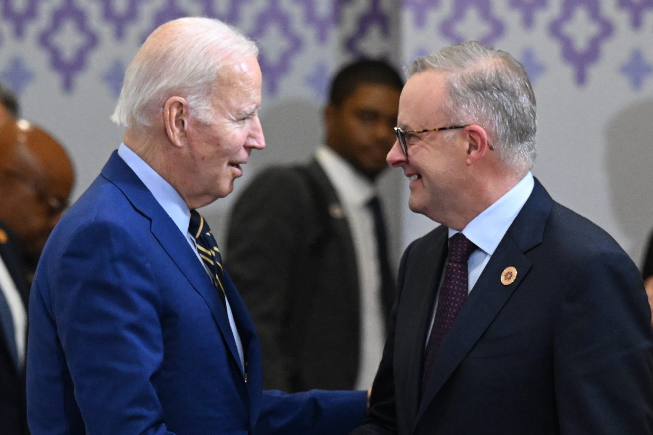 United States President Joe Biden and Australia’s Prime Minister Anthony Albanese after a bilateral meeting during the The Association of Southeast Asian Nations ASEAN Summit in Phnom Penh in Cambodia, Sunday,. (AAP Image/Mick Tsikas) 