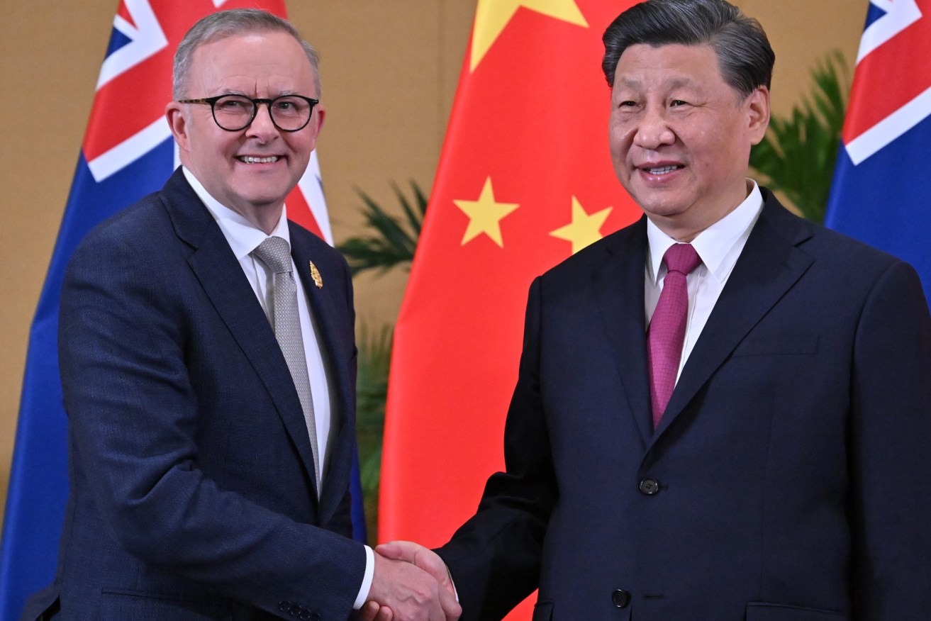 Australia’s Prime Minister Anthony Albanese meets China’s President Xi Jinping in a bilateral meeting during the 2022 G20 summit in Nusa Dua, Bali, Indonesia, Tuesday. (AAP Image/Mick Tsikas)