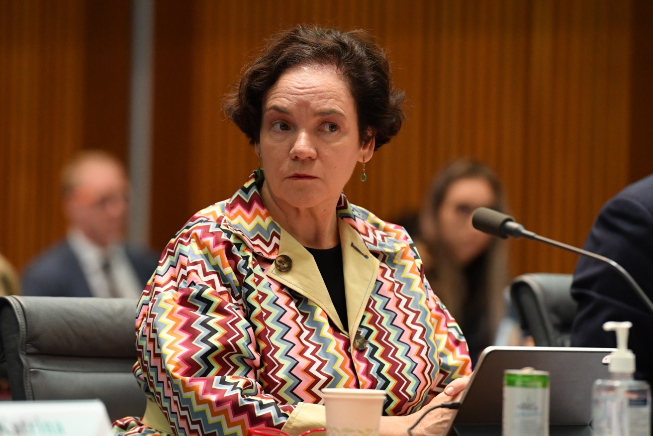 Department of Foreign Affairs and Trade (DFAT) Secretary and former Human Services chief Kathryn Campbell pictured during Senate Estimates at Parliament House in April 2022. (AAP Image/Mick Tsikas) 