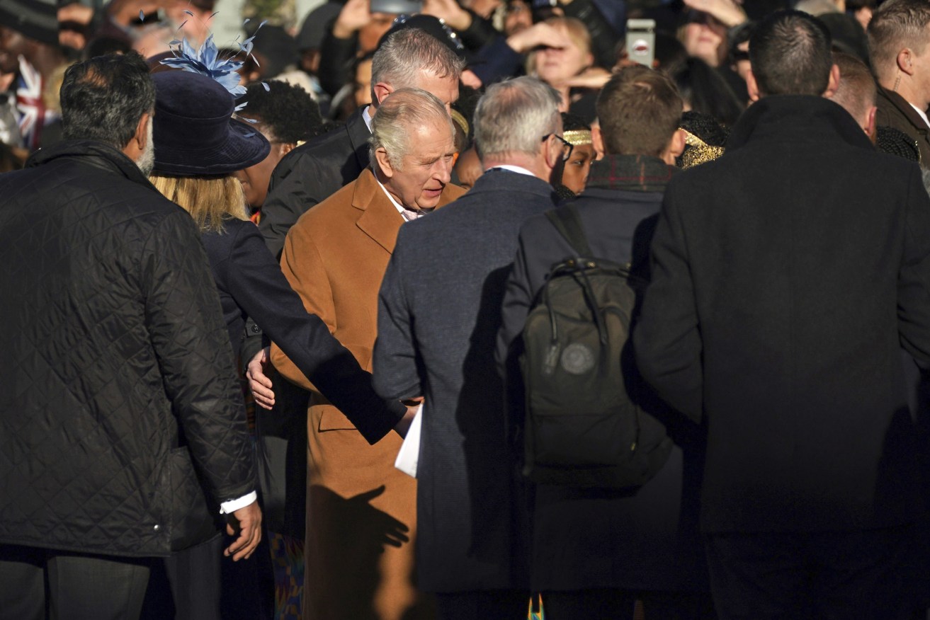 A man has been arrested on suspicion of assault after an egg was allegedly hurled towards King Charles III during a visit to Luton. (Yui Mok/PA via AP)