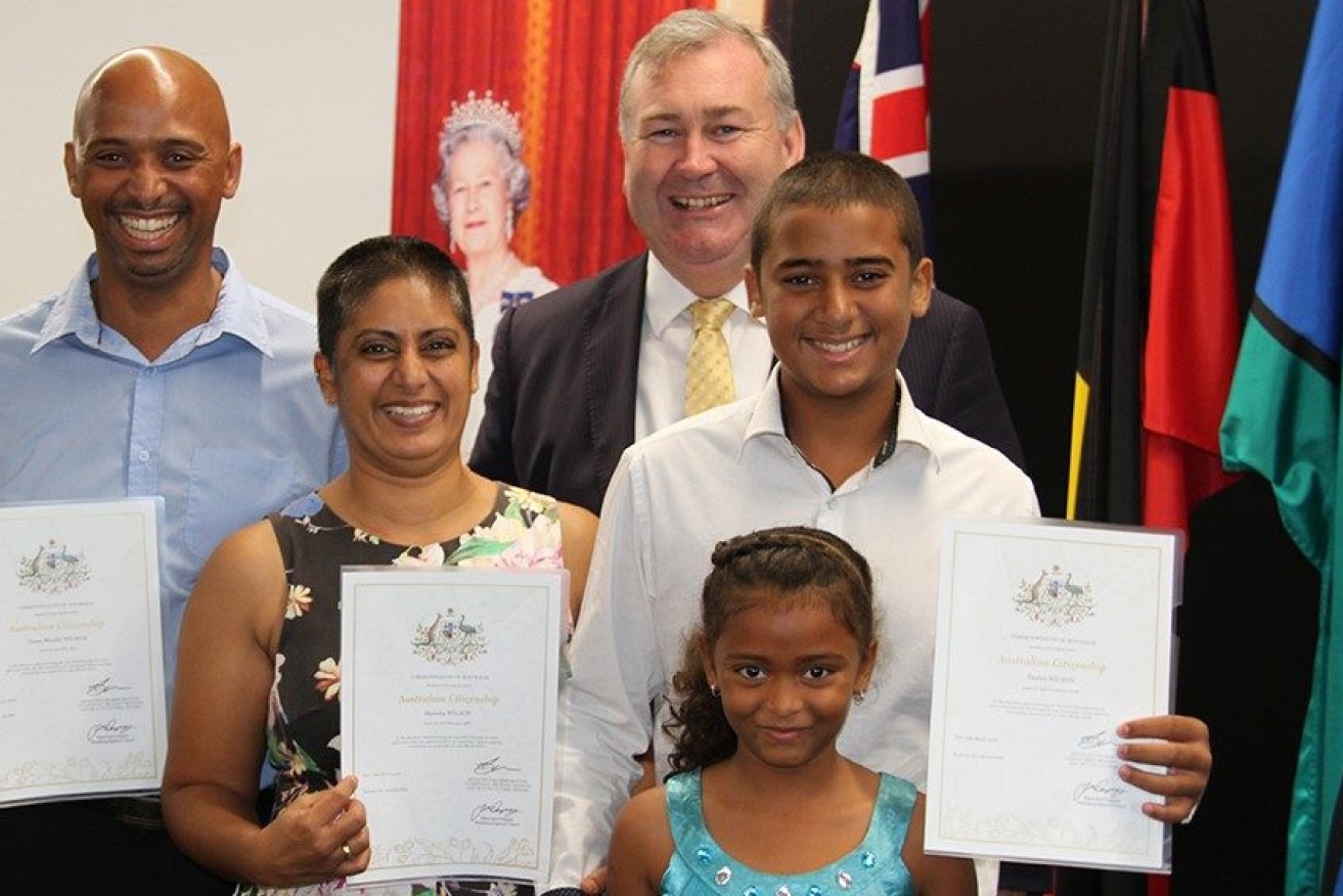 Bundaberg mayor Jack Dempsey with a family of new Australian citizens. (Image: Bundaberg Regional Council)