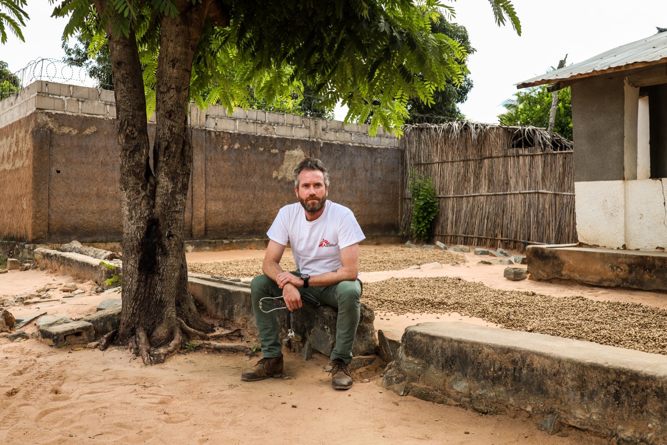 Queensland's Dr Lachlan McIver, outside a bush clinic in South Sudan. (Photo: Supplied).
