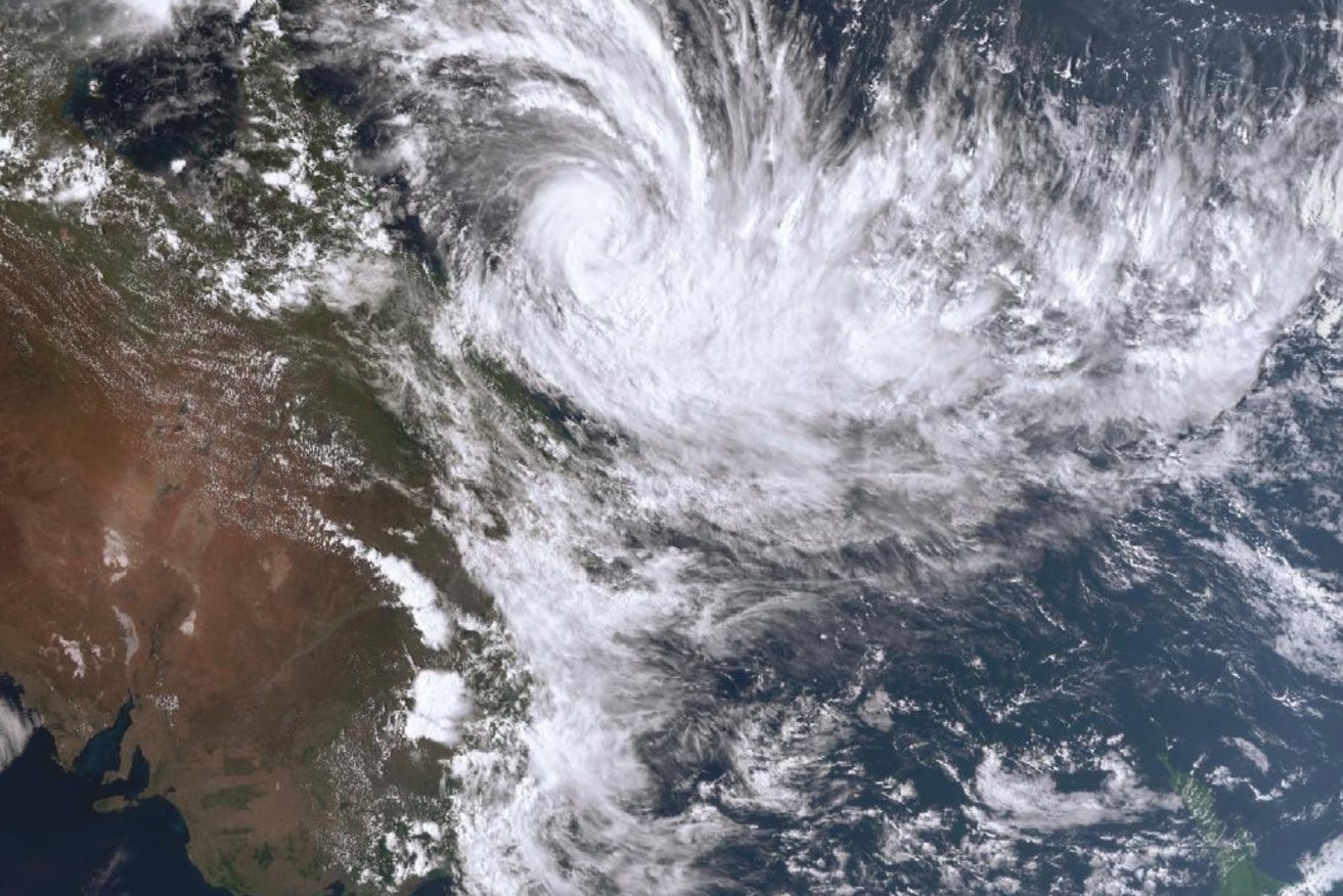 A satellite image from the Bureau of Meteorology showing Cyclone Gabrielle off the coast of Queensland. (AAP Image/Supplied by Bureau Of Meteorology) 