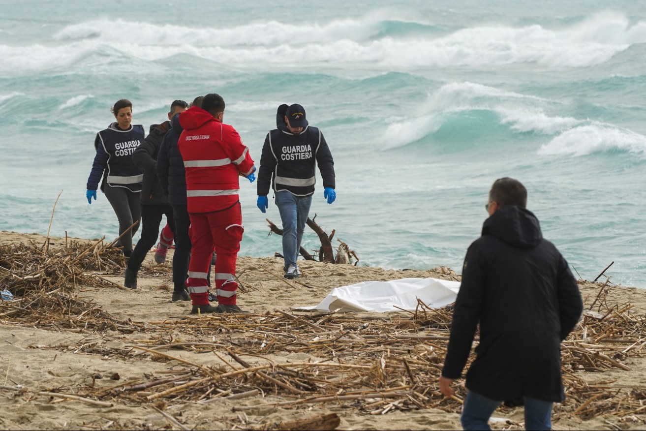 Tragedy in Italy where 58 migrants drowned, including some children, in the sea due to a storm that broke the boat on which they were arriving in Calabria.  (Photo by Kontrolab/Sipa USA)