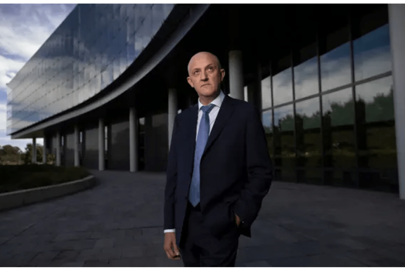 Mike Burgess outside Asio’s headquarters in Canberra. He says the agency's new building appears to have spring a leak, or two.(Photograph: The Guardian)