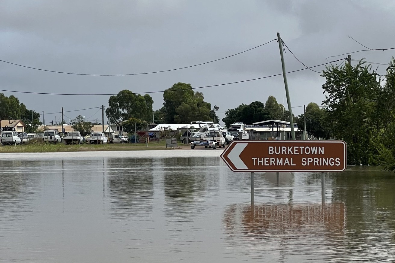  Residents of Burketown in Queensland are facing an anxious wait as water inundates their town, with flooding expected to peak.(AAP Image/Supplied by Marc Adamson)