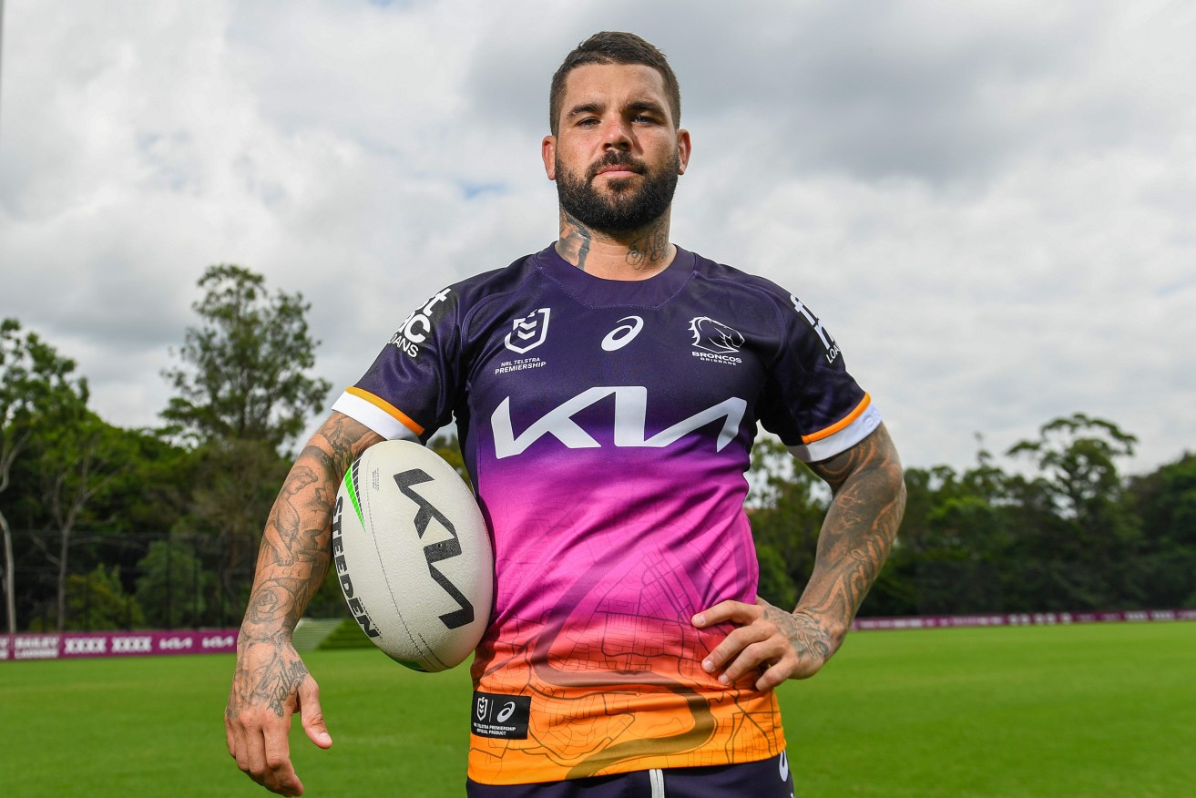 Broncos skipper Adam Reynolds in a special jersey for the upcoming match agains the Dolphins. (AAP Image/Jono Searle)
